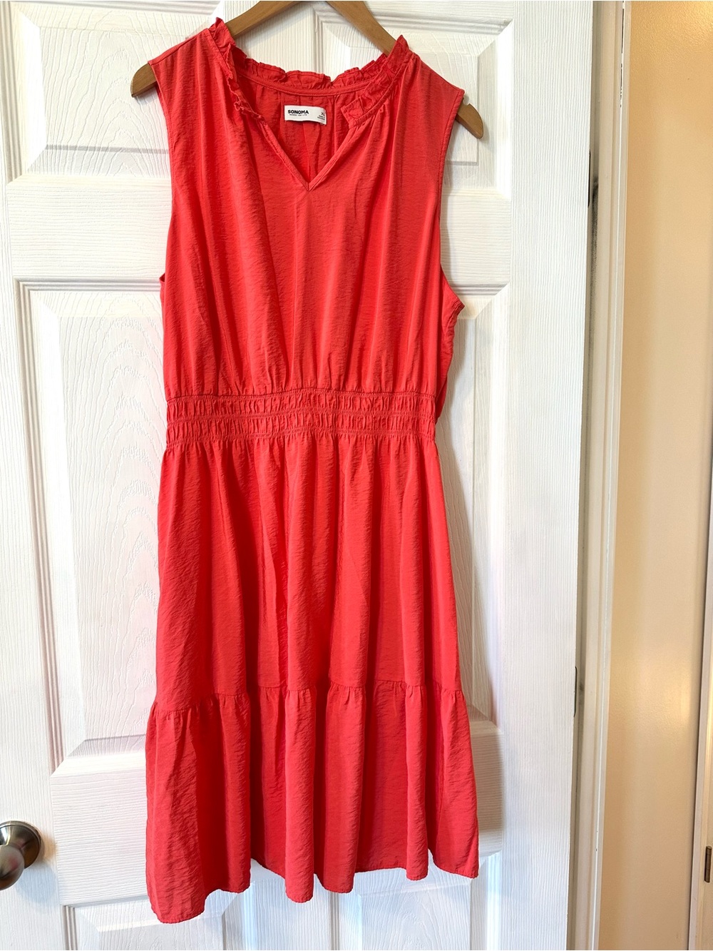 Sonoma Coral V-Neck Sleeveless Top with Ruffle Trim